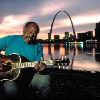 Big Bad Smitty playing guitar, Mississippi River, St. Louis, MO