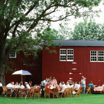 Family reunion picnic and red barn, Bucks County, PA