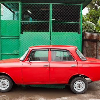 Red car and green wall, Havana, Cuba