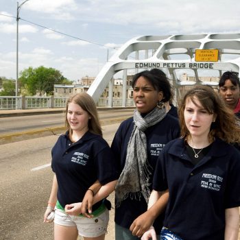 Racially mixed high school students walking across Edmund Pettus Bridge, Selma, AL Kelly/Mooney Photography