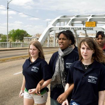 Racially mixed high school students walking across Edmund Pettus Bridge, Selma, AL Kelly/Mooney Photography
