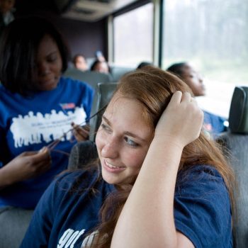 Freedom's Ride. High school students retracing the Civil Rights Movement of the 1960's, On bus from NJ to Alabama. Kelly/Mooney Photography