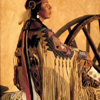 Sioux indian woman with beaded dress, Santa Fe, NM