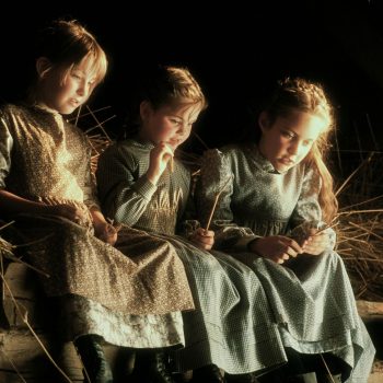 Young girls in barn loft