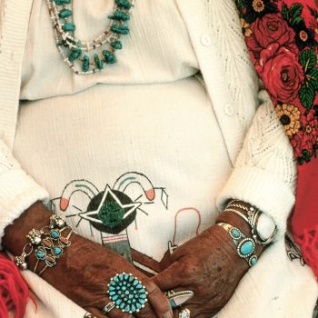 Female native American's hands with turquoise, Santa Fe, NM